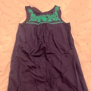 J Crew Navy Sleeveless Dress with Green Embroidery XS